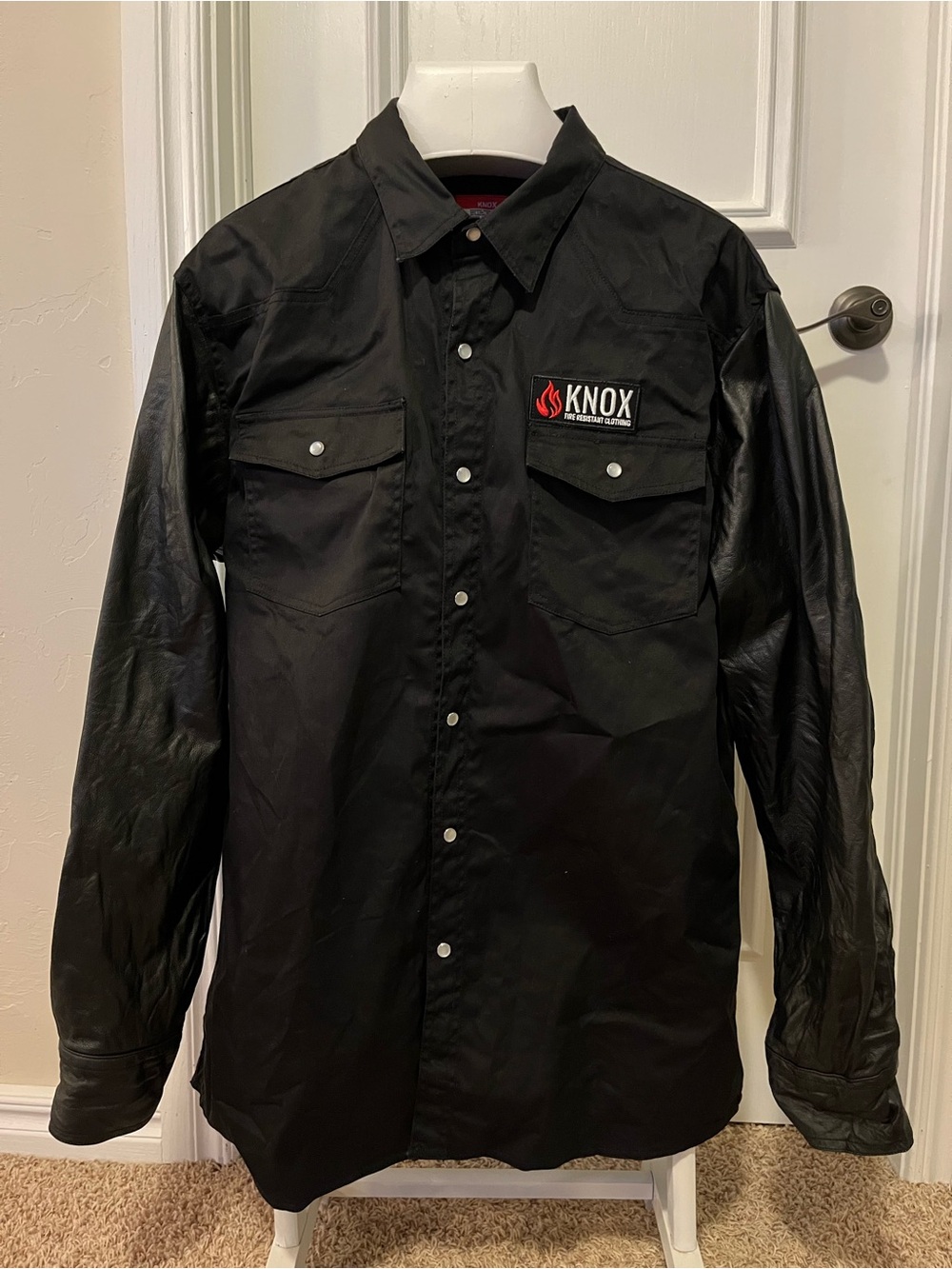 Knox FR Men’s Size 2XL Fire Resistant Black Shirt Pearl Snap Leather Like Sleeve